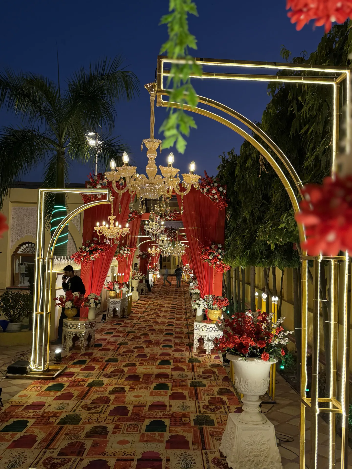 Harika Bagh resort wedding venue with garden and lighting in Jagatpura