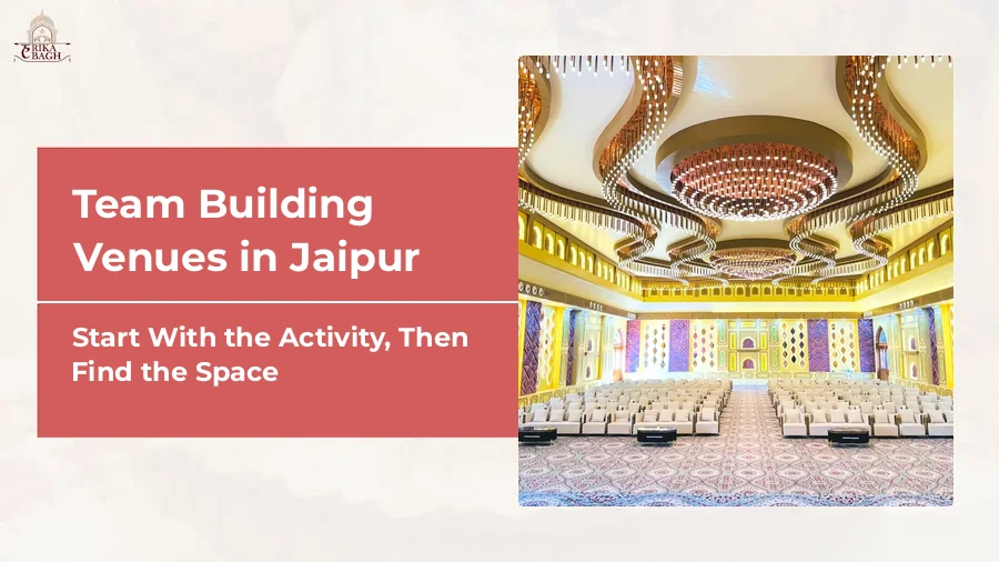 Air-conditioned hall at Harika Bagh, Jagatpura, Jaipur, arranged for a corporate team session