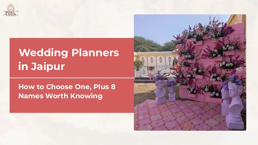Floral wedding decor installation set up at Harika Bagh, a wedding venue in Jagatpura, Jaipur