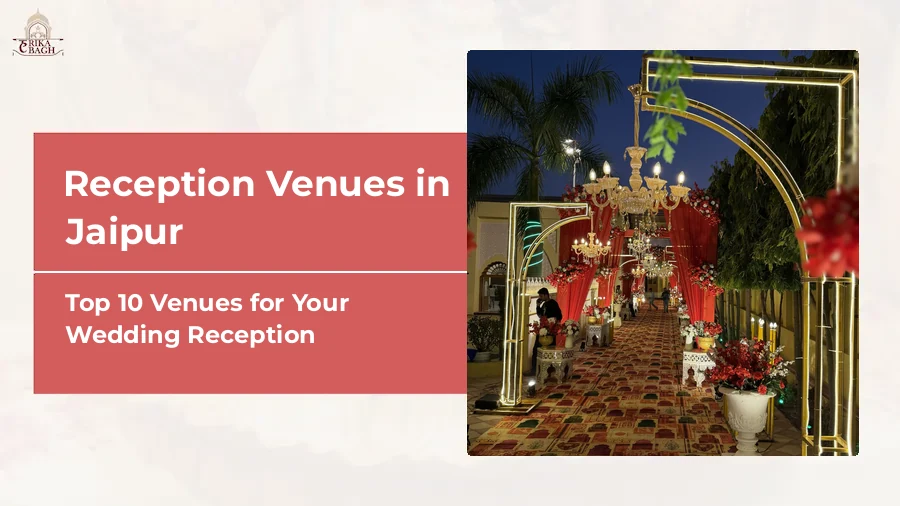 Evening entrance walkway at Harika Bagh, Jagatpura, Jaipur, lit with chandeliers and red drapes for a wedding reception